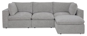 Fusion Modular 4-Piece Silver Grey Chenille Fabric Sectional with Feather Down Cushions and Ottoman