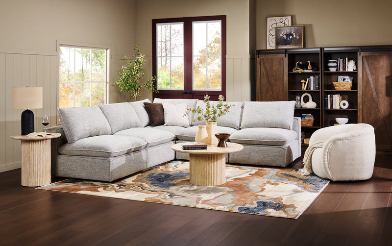 Fusion Modular 5-Piece Silver Grey Chenille Fabric Armless Sectional with Removable Feather Down Back Cushions