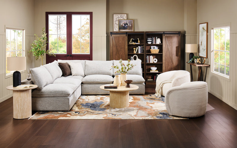 Fusion Modular 5-Piece Silver Grey Chenille Fabric Armless Sectional with Removable Feather Down Back Cushions