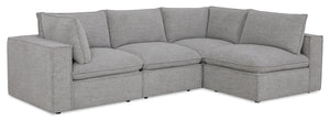 Fusion Modular 4-Piece Silver Grey Chenille Fabric Sectional with Removable Feather Down Back Cushions