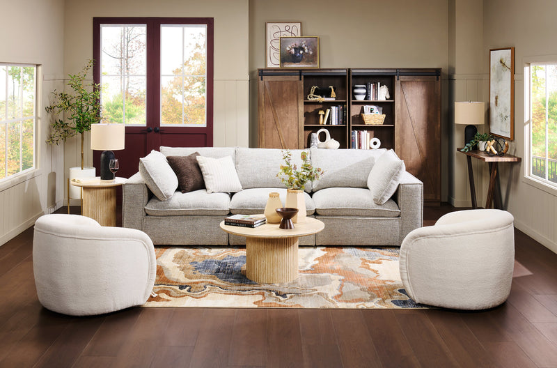 Fusion Modular 116.92\" Silver Grey Chenille Fabric Sofa with Removable Feather Down Back Cushions