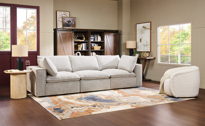Fusion Modular 116.92\" Silver Grey Chenille Fabric Sofa with Removable Feather Down Back Cushions