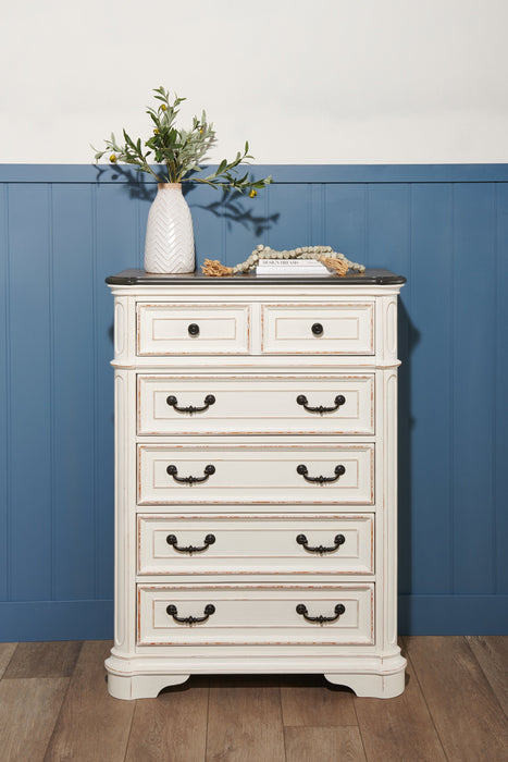 Grace Bedroom Chest of Drawers with Lift-Top Storage Tray, 5-Drawer, 38\"W x 52\"H - Antique White