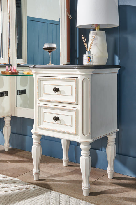 Grace Bedroom Vanity Set with Stool, Mirror, Built-in Power Outlets & USB Ports - Antique White