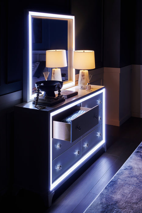 Halo Bedroom 6-Drawer Dresser with LED Light, 58\"W x 35\"H, Glam - White