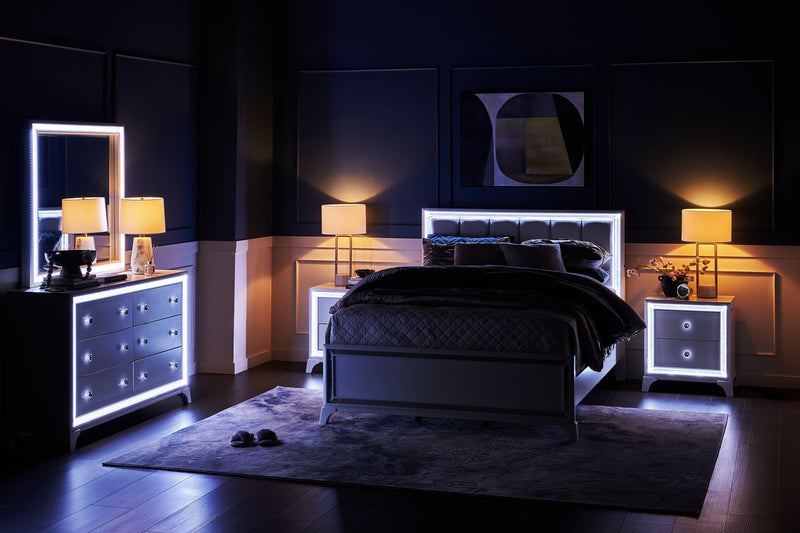 Halo Bedside 2-Drawer Nightstand with LED Light, 21\"W x 24\"H, Glam - White