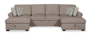 Scott Living Haven 3-Piece Chenille Fabric Sleeper Sectional with Two Storage Chaises - Taupe