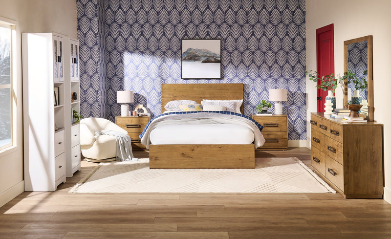 Scott Living Henri Bedside 2-Drawer Nightstand with USB Ports, 26\"W x 26\"H, Wood - Brown