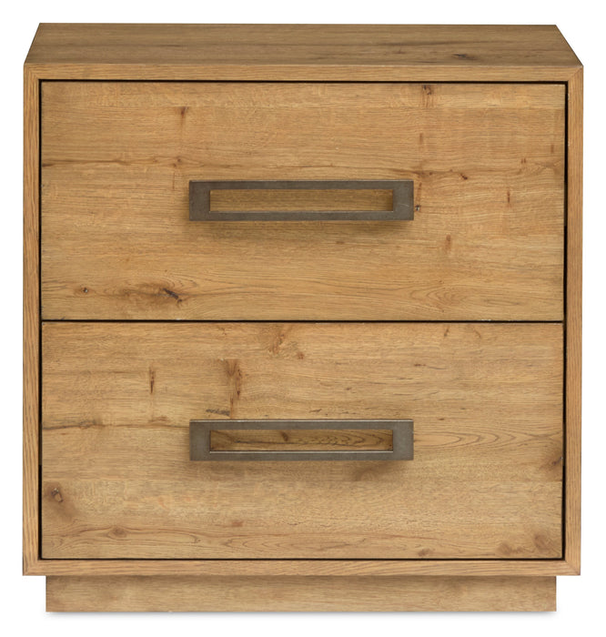 Scott Living Henri Bedside 2-Drawer Nightstand with USB Ports, 26\"W x 26\"H, Wood - Brown