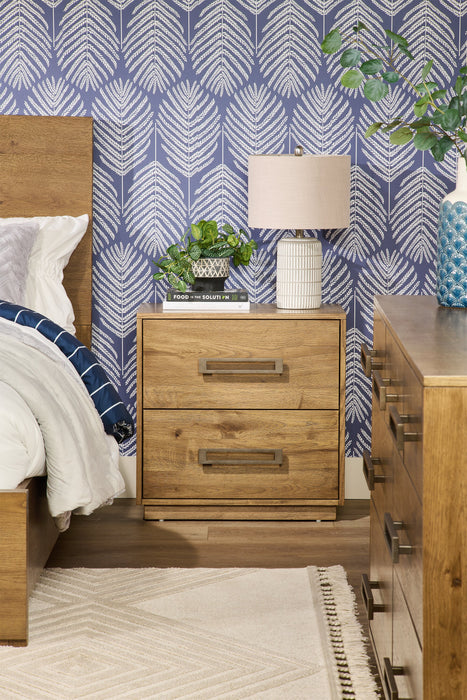 Scott Living Henri Bedside 2-Drawer Nightstand with USB Ports, 26\"W x 26\"H, Wood - Brown