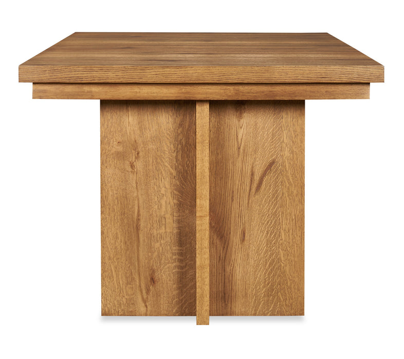 Scott Living Henri Dining Table with 66-84\"W Extension, Wood, Trestle Base - Brown