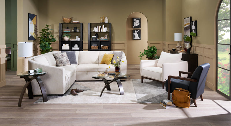 Jorja 23.25\" Modern Glass Top End Table - Brown with Bentwoood Legs