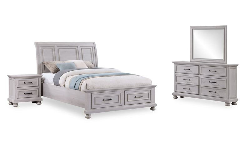 Kylie 6pc Bedroom Set with Storage Bed, Dresser, Mirror & Nightstand, Sand - Queen Size
