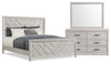 Lark 5pc Bedroom Set with Panel Bed, Dresser & Mirror, Rustic White  - King Size