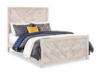 Lark Panel Bed with Headboard & Frame, Chevron Pattern, Rustic White - Queen Size 