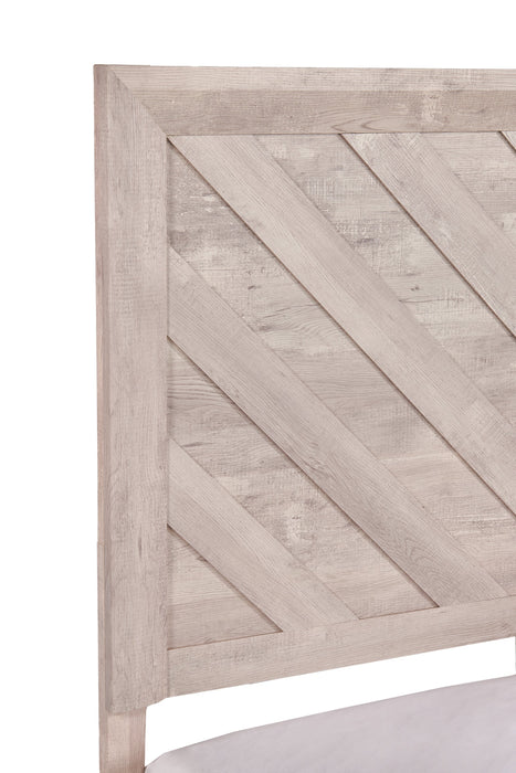 Lark Panel Bed with Headboard & Frame, Chevron Pattern, Rustic White - Queen Size