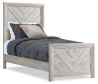 Lark Panel Bed with Headboard & Frame for Kids, Chevron Pattern, Rustic White - Twin Size 