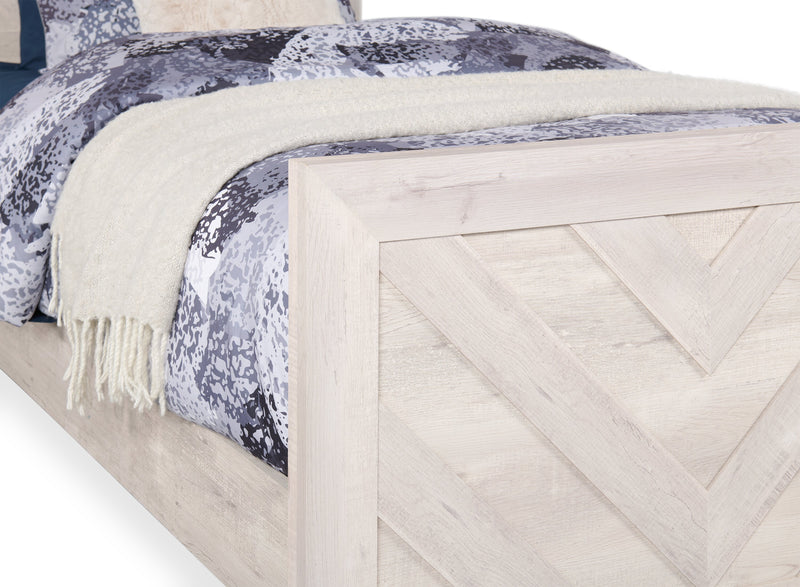 Lark Panel Bed with Headboard & Frame for Kids, Chevron Pattern, Rustic White - Twin Size