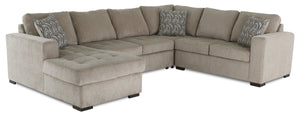 Made in Canada Legend 4-Piece Left-Facing Chenille Fabric Sleeper Sectional with Storage Chaise - Platinum Beige