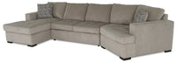 Legend 3-Piece Right-Facing Chenille Cuddler Sleeper Sectional with Chaise - Platinum  