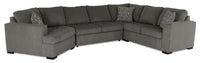 Made in Canada Legend 4-Piece Left-Facing Chenille Fabric Cuddler Sleeper Sectional with Chaise - Pewter Brown 