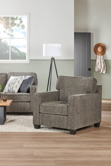 Made in Canada Lennox 35\" Chenille Fabric Chair with Reversible Cushions and Track Arms - Grey