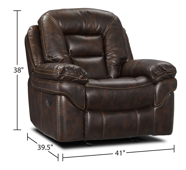 Leo 41\" Leather-Look Fabric Rocker Reclining Chair - Walnut Brown