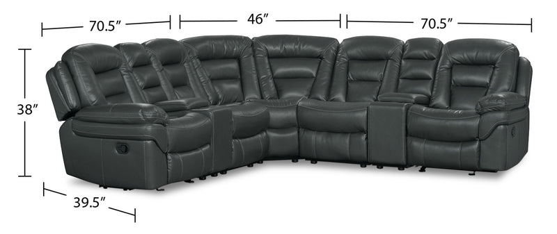 Leo 7-Piece Leather-Look Fabric Reclining Sectional with Storage Consoles and Cupholders - Grey