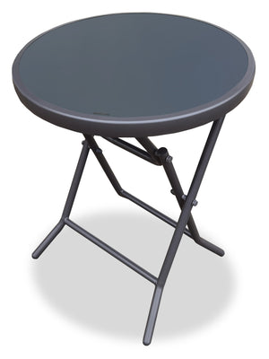 Lima Outdoor Patio End Table - Foldable, Powder Coated Steel, Glass, UV & Weather Resistat - Grey 