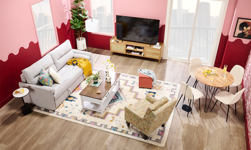 Kort & Co. Logan 23.25\" Traditional Coffee Table with Storage and Shelf - White and Walnut Oak 