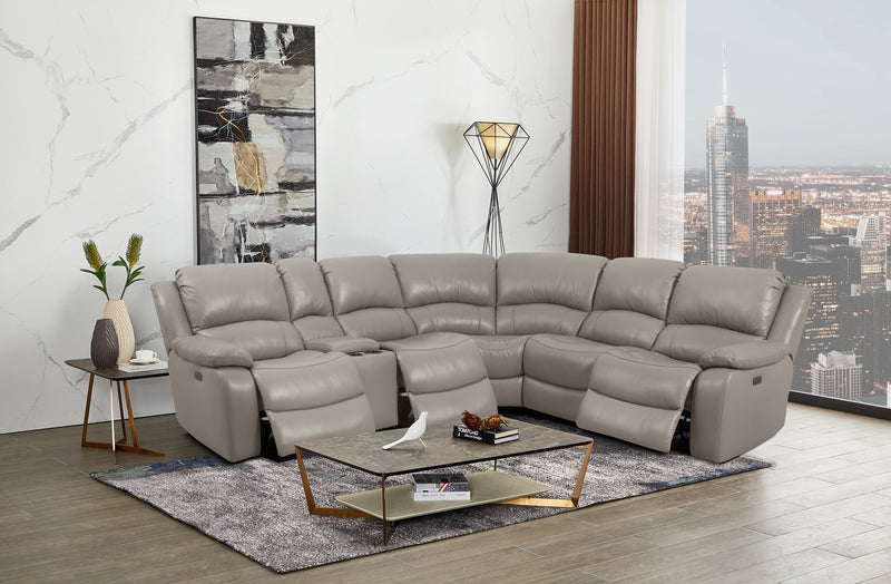 Marcel 6-Piece Genuine Leather Power Reclining Sectional with Storage Console and USB Port - Grey