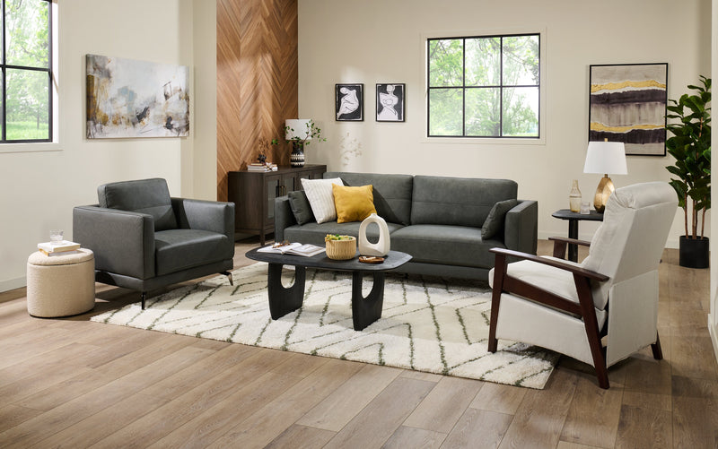 Melrose 84.5\" Top-Grain Genuine Leather Sofa with Metal Legs - Grey