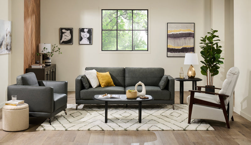 Melrose 84.5\" Top-Grain Genuine Leather Sofa with Metal Legs - Grey