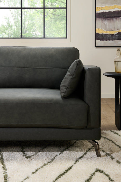 Melrose 84.5\" Top-Grain Genuine Leather Sofa with Metal Legs - Grey