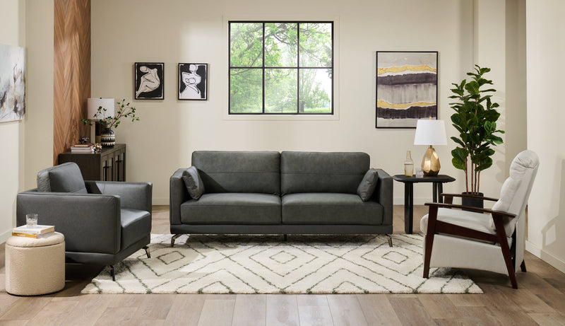 Melrose 84.5\" Top-Grain Genuine Leather Sofa with Metal Legs - Grey