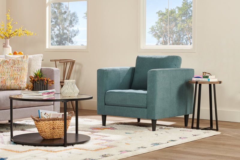 Metro 32\" Fabric Chair with Tufted Seat Cushion and Reversible Back Cushion - Denim Blue