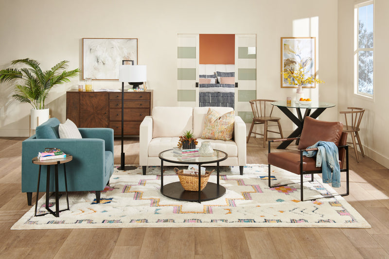 Metro 57\" Fabric Loveseat with Tufted Seat Cushions and Reversible Back Cushions - Neutral