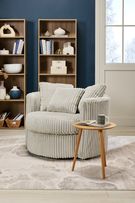 Made in Canada Midi 42\" Chenille Fabric Swivel Cuddler Accent Chair - Groove Mist Grey