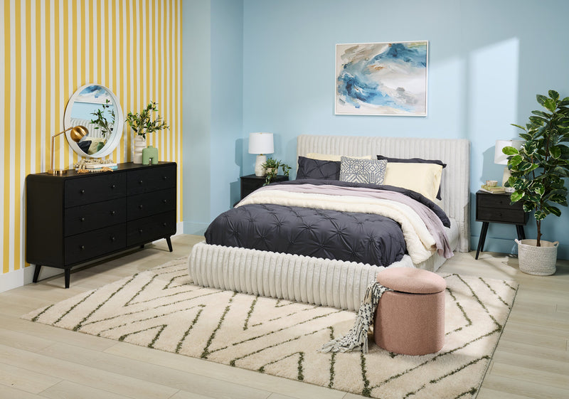 Milan Bedroom 6-Drawer Dresser, Mid-Century Modern, 59\"W x 36\"H - Black