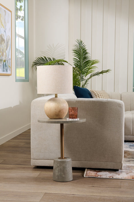 20\" Beige Concrete Table Lamp with Linen Shade