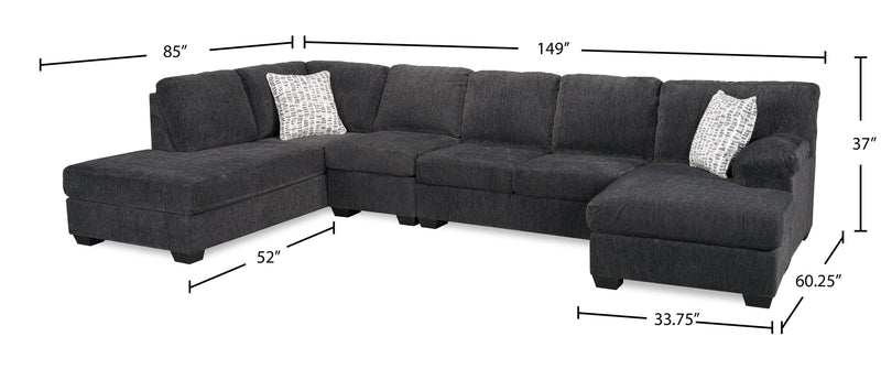 Made in Canada Morgan 3-Piece Left-Facing Chenille Fabric Wrap Sectional with Accent Pillows - Grey