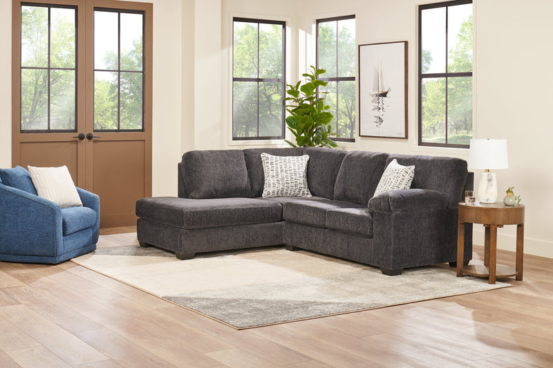 Made in Canada Morgan 2-Piece Left-Facing Chenille Fabric Sectional with Accent Pillows - Grey