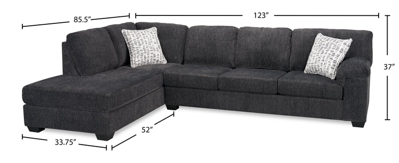 Made in Canada Morgan 2-Piece Left-Facing Chenille Fabric Sofa Bed Sectional with Accent Pillows - Grey
