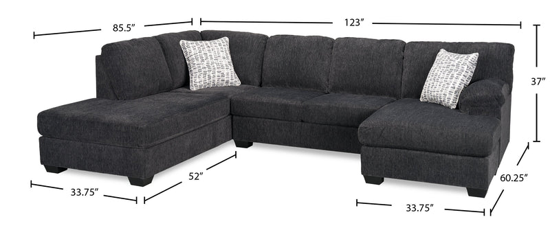 Made in Canada Morgan 2-Piece Left-Facing Chenille Fabric Wrap Sectional with Accent Pillows - Grey