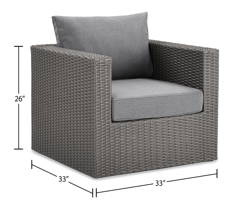 Morris 5-Piece Outdoor Patio Set with 3 Armless Chairs, Ottoman & Chair - Hand-Woven Resin Wicker, Olefin Fabric, UV & Weather Resistant - Grey