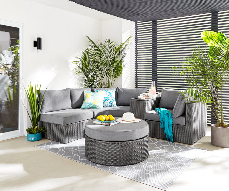 Morris 5-Piece Outdoor Patio Set with 2 Storage Armless Chairs - Hand-Woven Resin Wicker – Grey