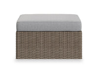 Naples Large Outdoor Patio Ottoman - Hand-Woven Resin Wicker, UV & Weather Resistant - Natural/Grey 