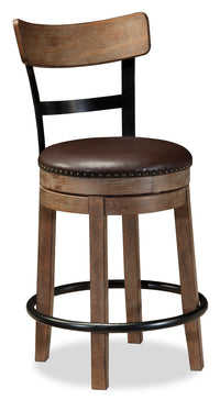 Otis Counter-Height Stool with Swivel Seat, Vegan Leather Fabric, Metal - Brown 