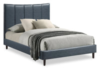 Paseo Platform Bed in Navy Vegan-Leather Fabric - Full Size 