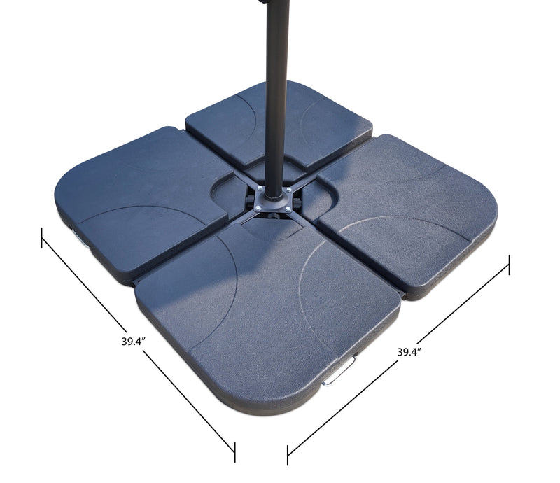 Shanghai Outdoor Patio Umbrella with Base - 114\" W x 75\"H, Weather Resistant Aluminum & Fibreglass, Hand Crank, Water/Sand Fill Attachable Base - Grey